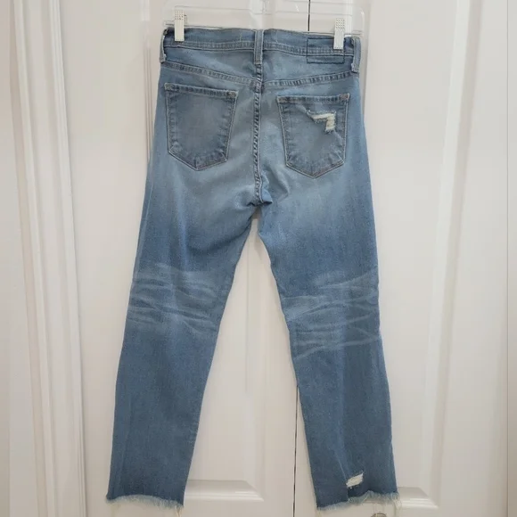 Flying Monkey Distressed Raw Hem Mid-Rise Light Medium Wash Straight Leg Jeans - Picture 2 of 11